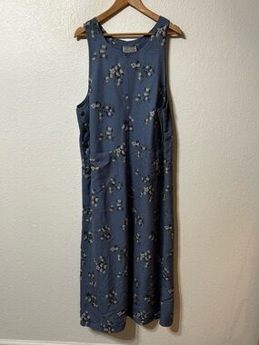 Vintage Directives 90s Floral PInafore Jumper Dress Blue Cottagcore Maxi Large